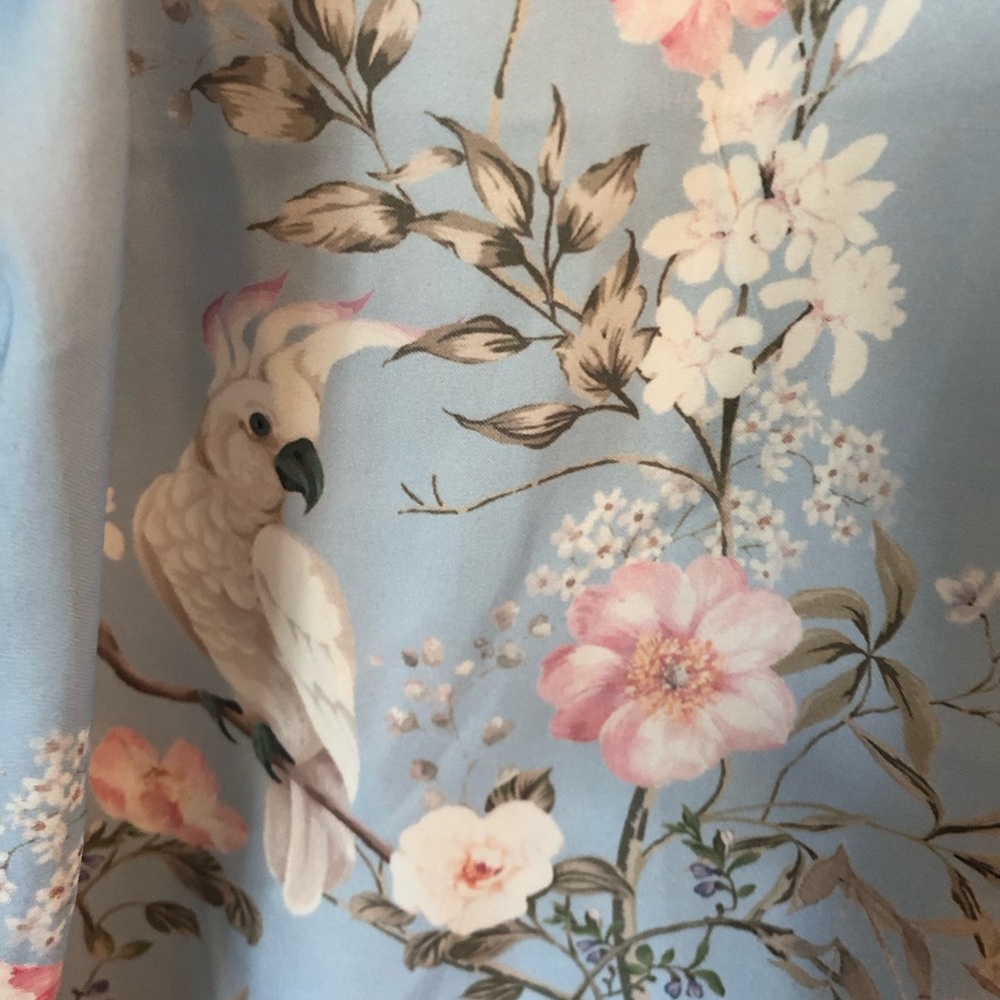 Sale! New RACHEL JOE Light Pastel Blue Floral Satin like Button-Up Blouse - Picture 3 of 6